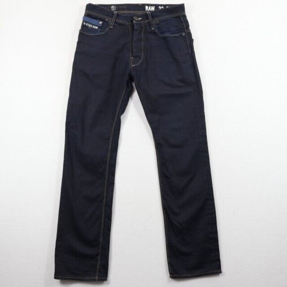 G Star Raw Jeans Mens 30x32 (Fits 31.5x31) Blue Waxed Dark Wash Tapered 3301